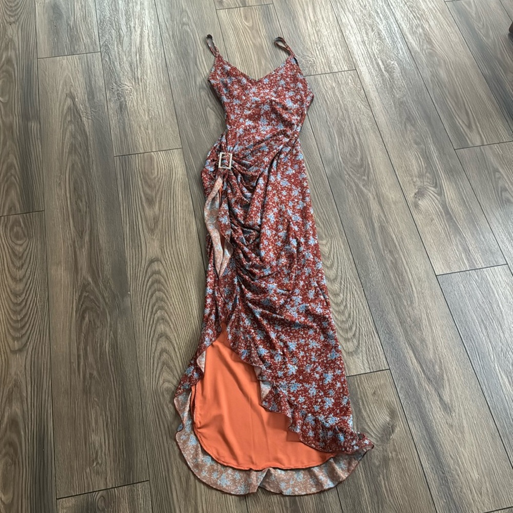 Dolls Kill Asymmetrical Floral Dress - Red and Orange